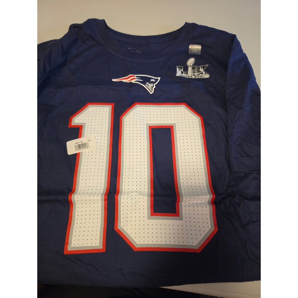 Nike New England Patriots Drake Maye 10 Super Bowl T-Shirt Navy Blue Mens XXL